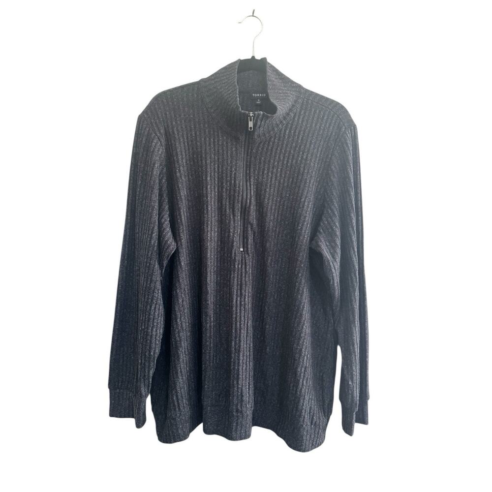 Torrid Size 3 Gray Ribbed Pullover Mock Neck Long Sleeves 1/2 Zip #5762